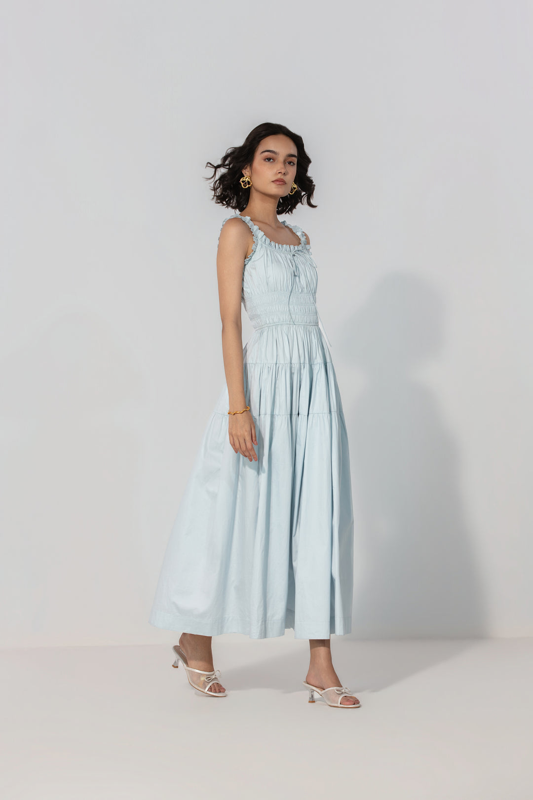 Sky Smocked Tie Maxi Dress