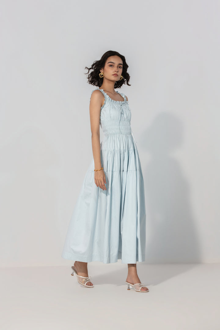 Sky Smocked Tie Maxi Dress
