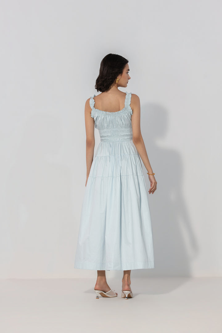 Sky Smocked Tie Maxi Dress