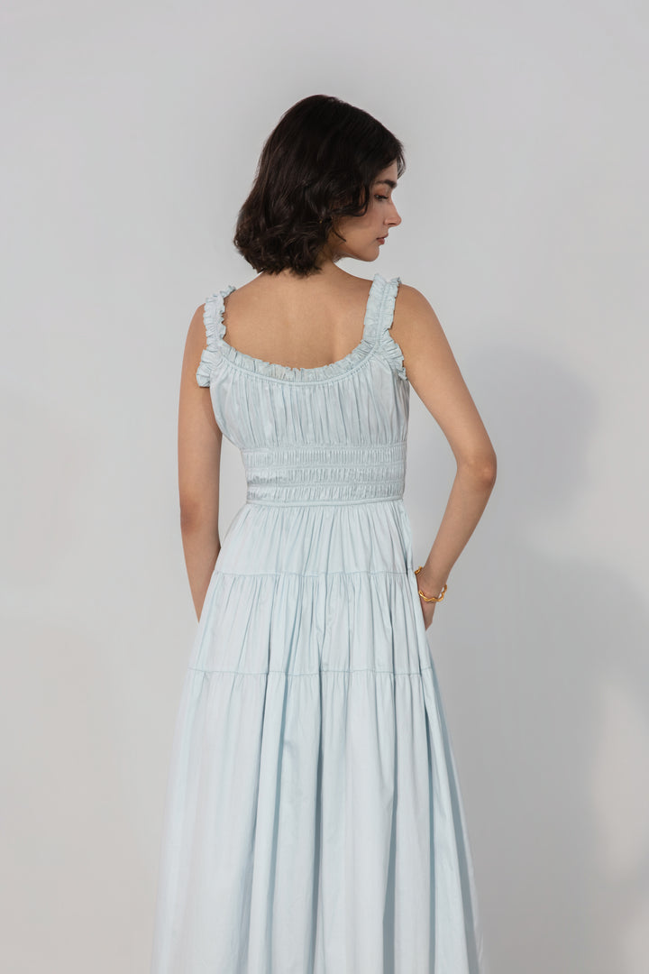 Sky Smocked Tie Maxi Dress