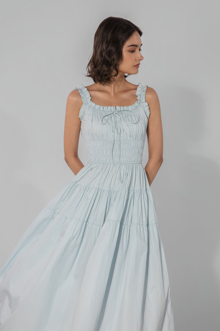 Sky Smocked Tie Maxi Dress