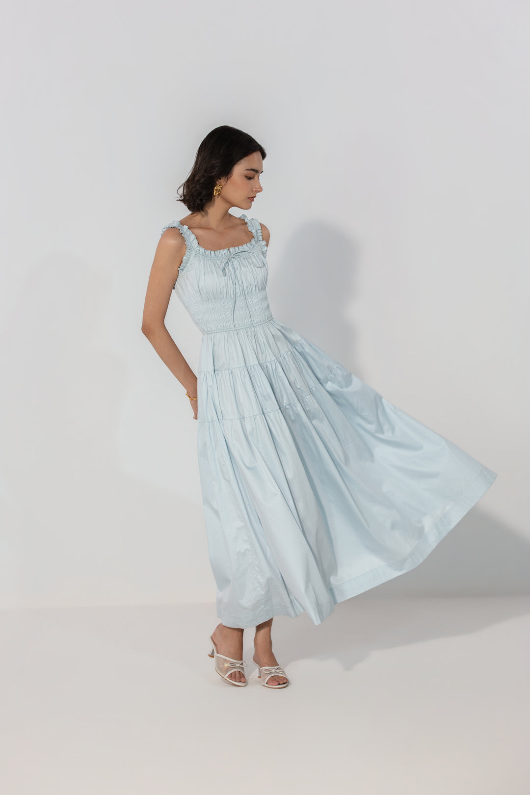 Sky Smocked Tie Maxi Dress