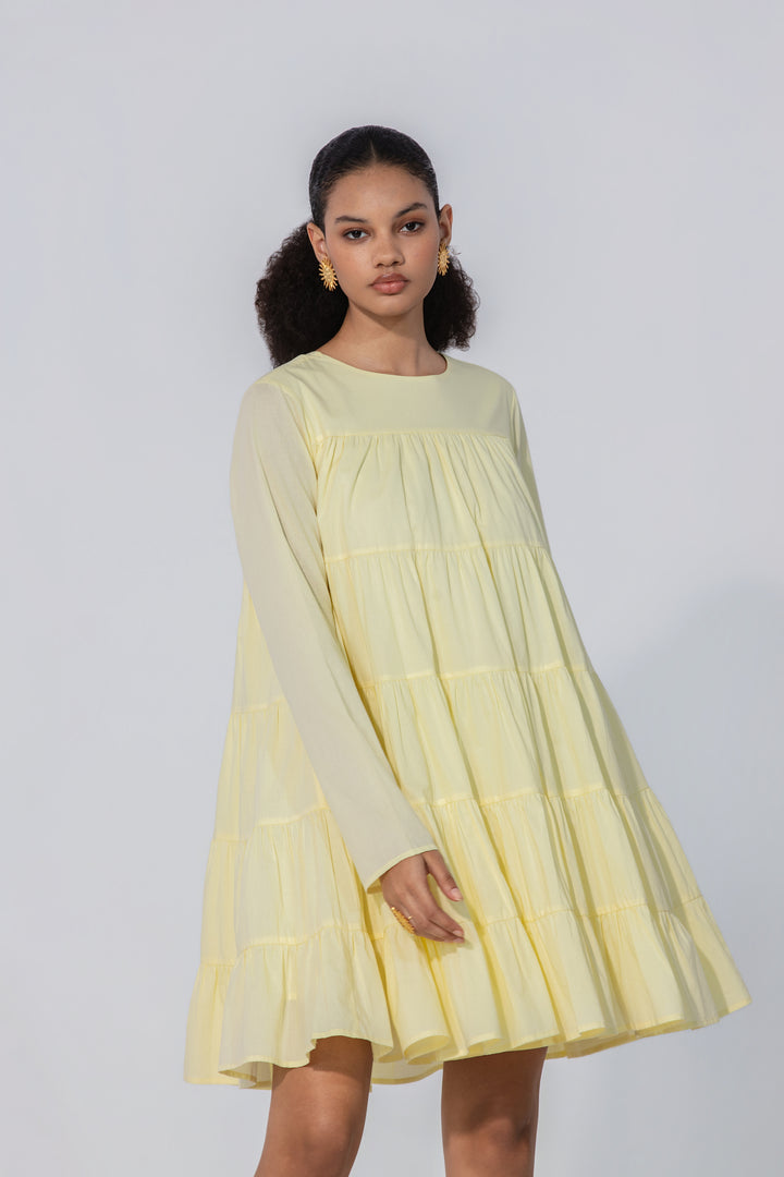Lemon Tiered Mini Dress