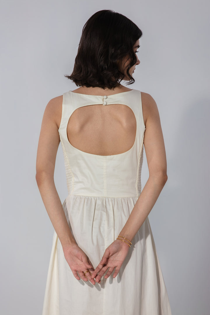 Ivory Shirred Panel Maxi Dress
