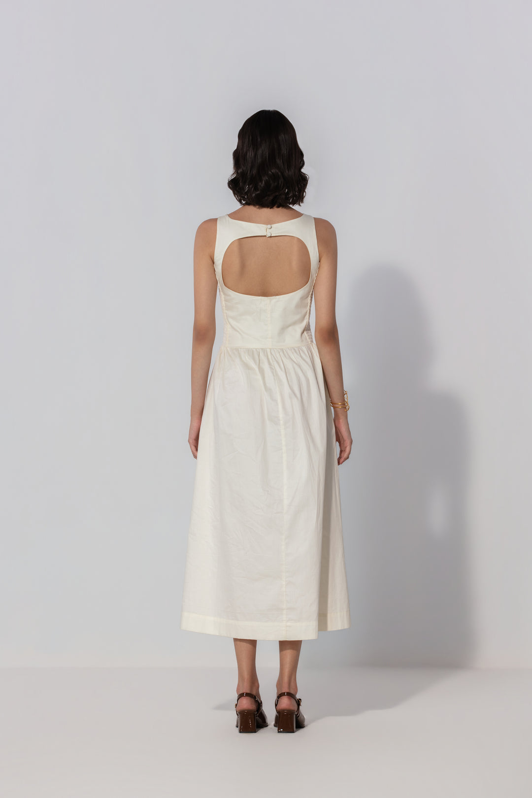 Ivory Shirred Panel Maxi Dress