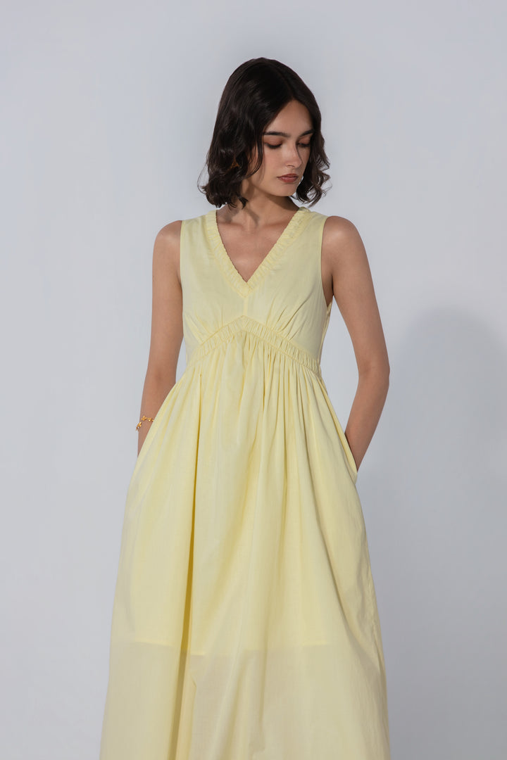 Butter V-Neck Gathered Maxi Dress