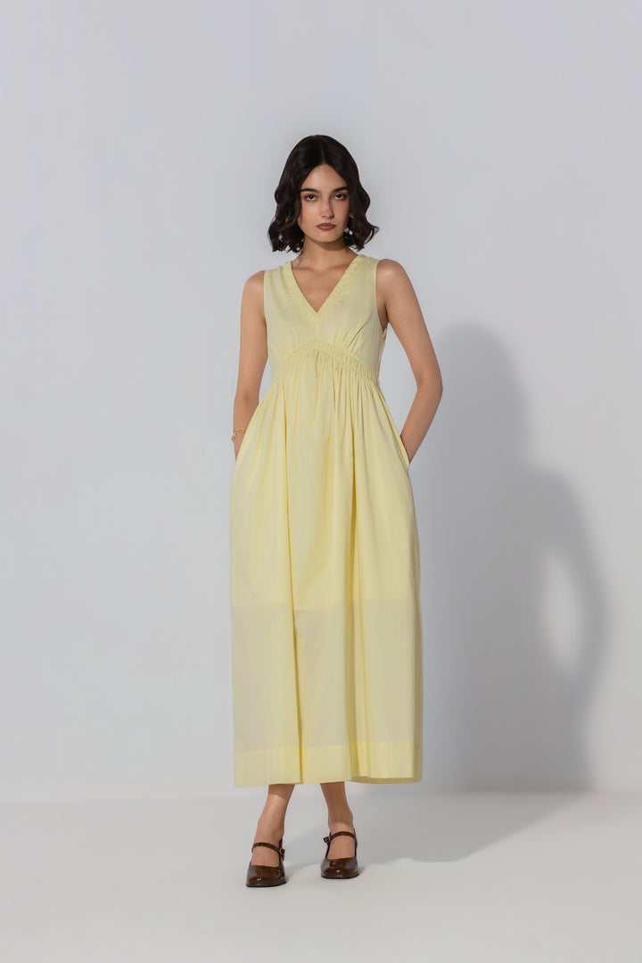 Butter V-Neck Gathered Maxi Dress