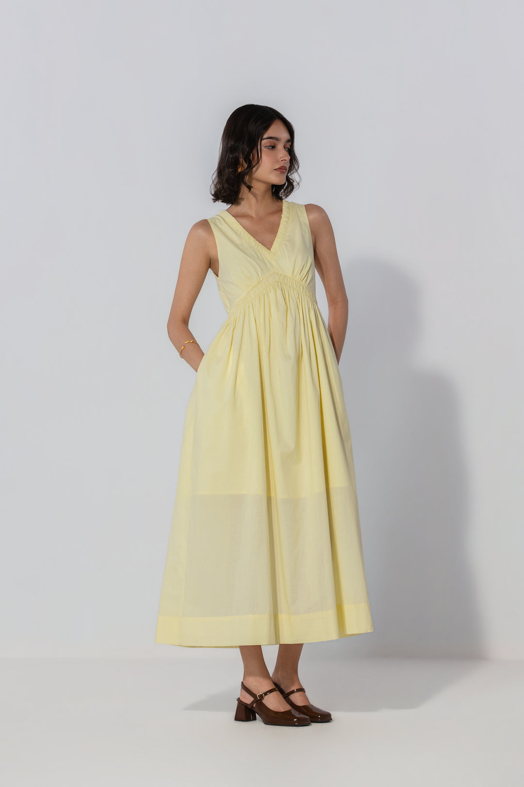 Butter V-Neck Gathered Maxi Dress