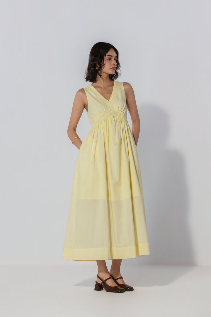 Butter V-Neck Gathered Maxi Dress