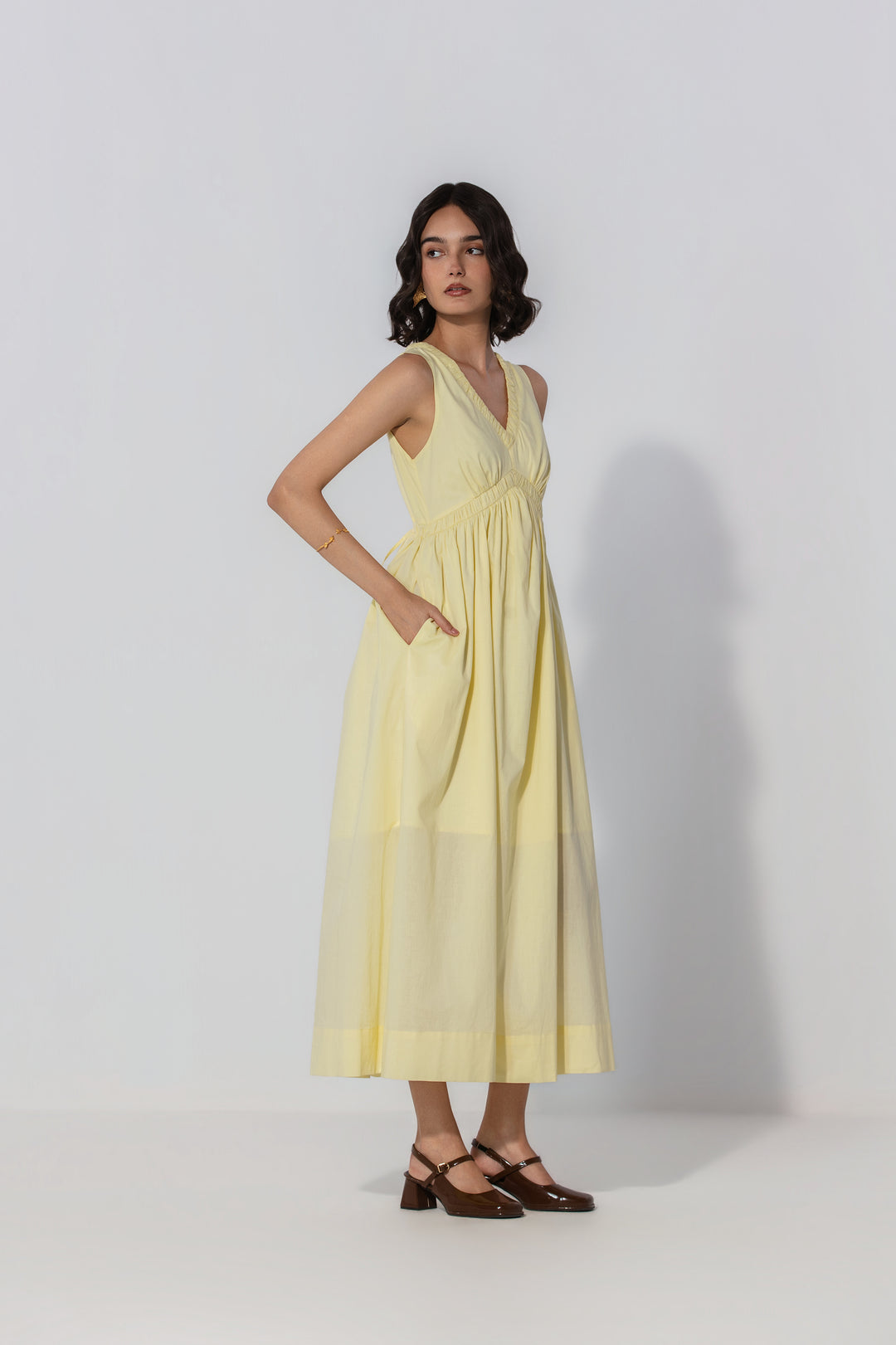 Butter V-Neck Gathered Maxi Dress