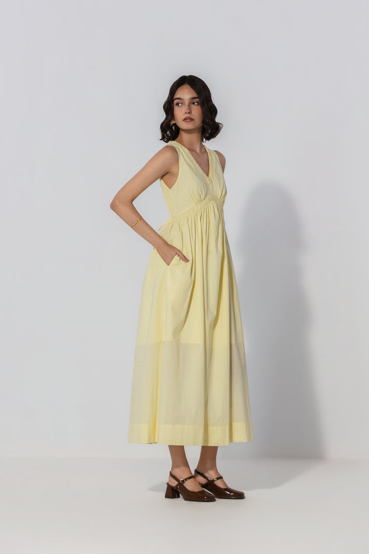 Butter V-Neck Gathered Maxi Dress