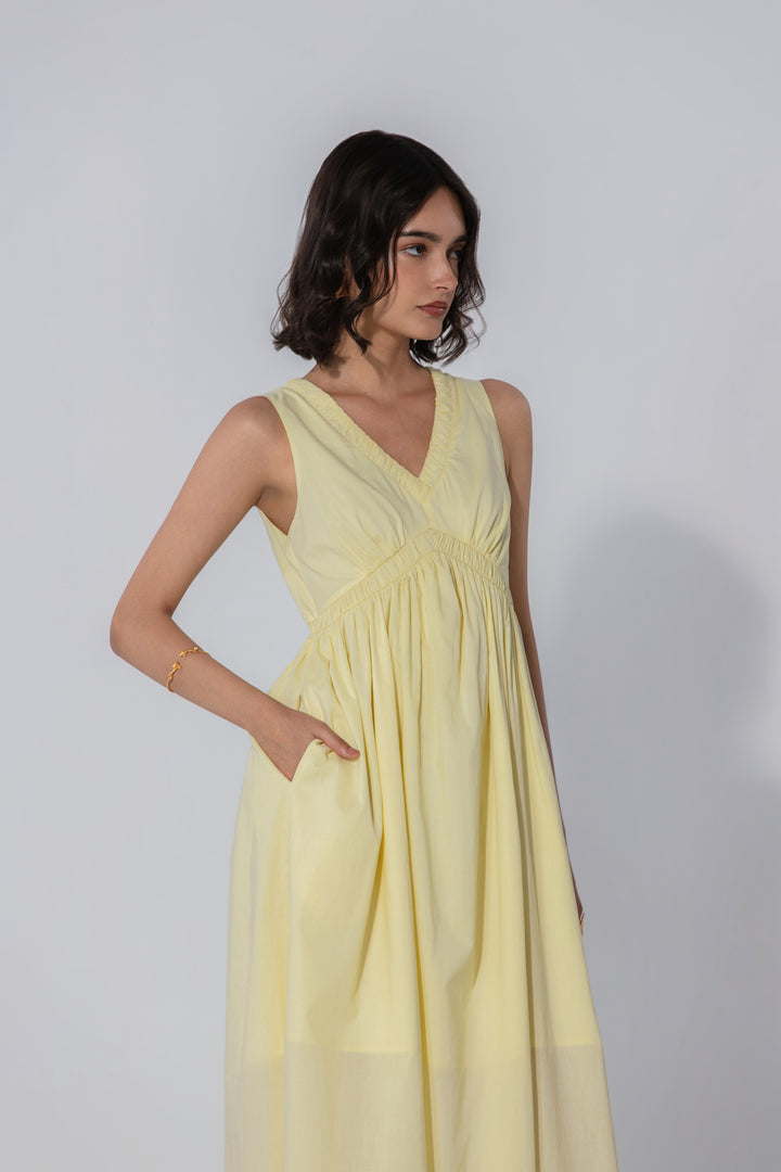 Butter V-Neck Gathered Maxi Dress