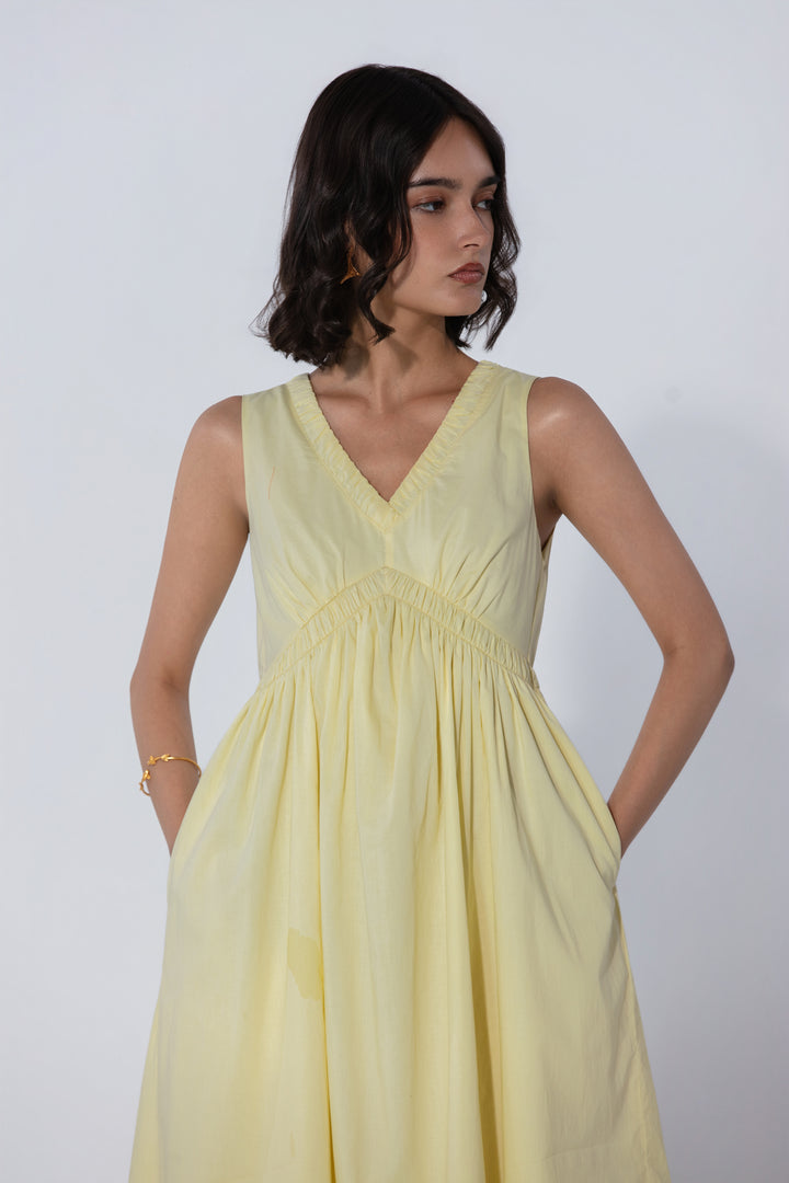 Butter V-Neck Gathered Maxi Dress