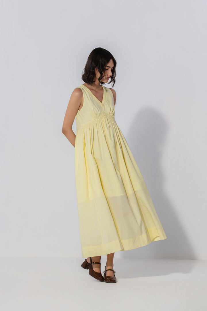 Butter V-Neck Gathered Maxi Dress