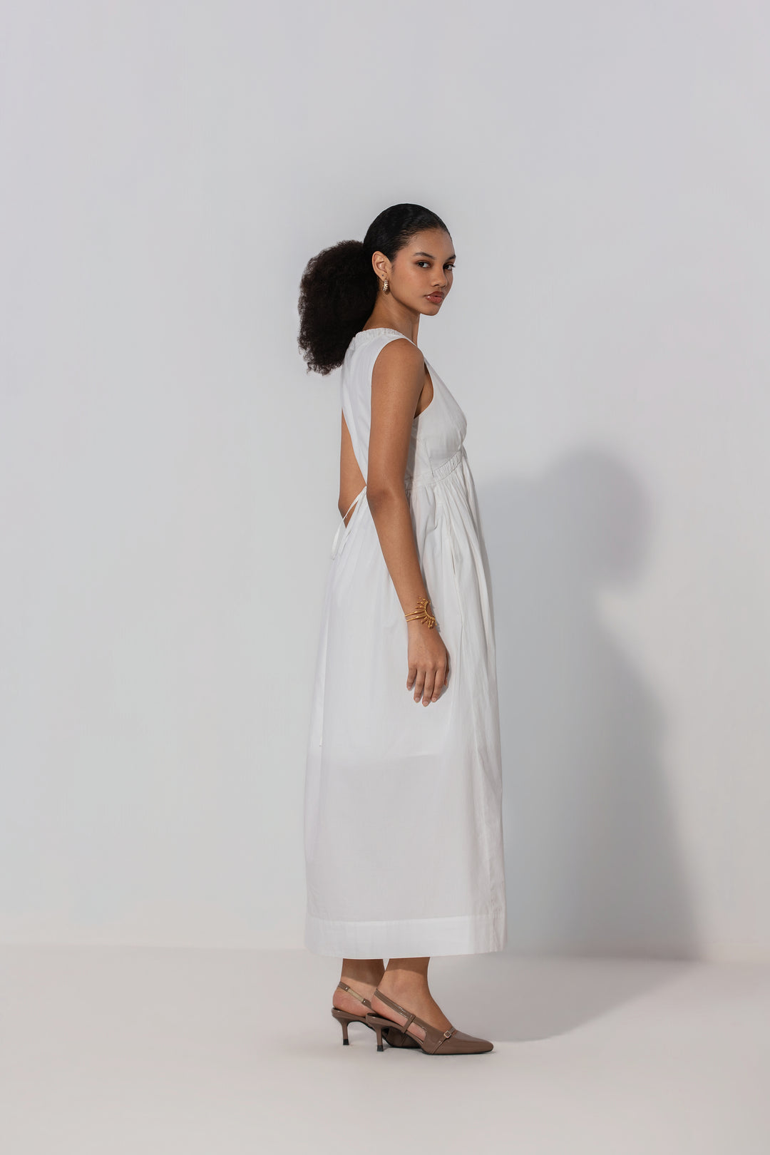 Ivory V-Neck Gathered Maxi Dress