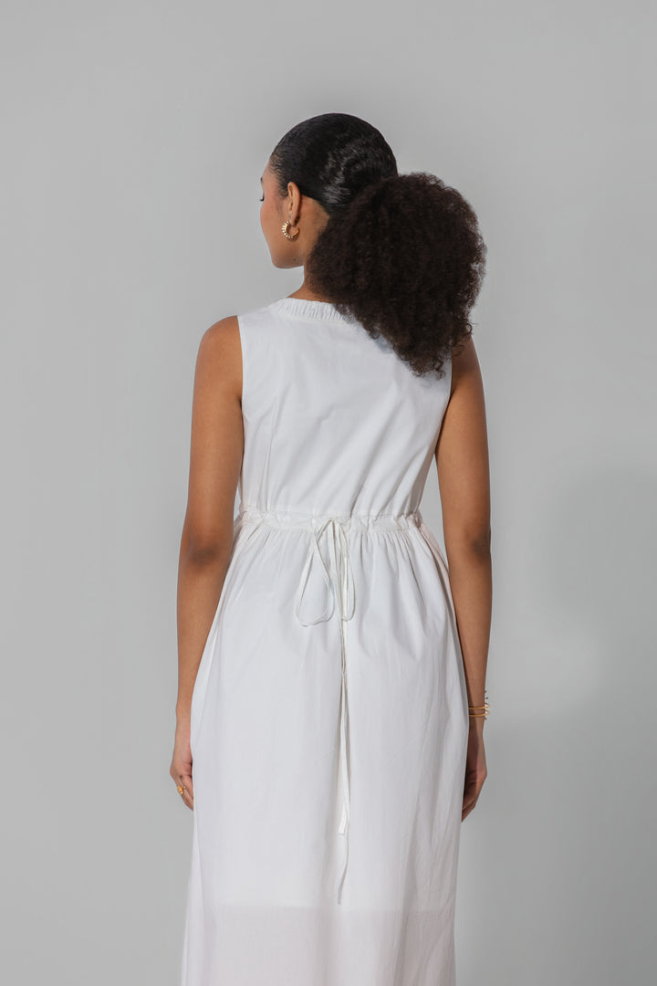 Ivory V-Neck Gathered Maxi Dress