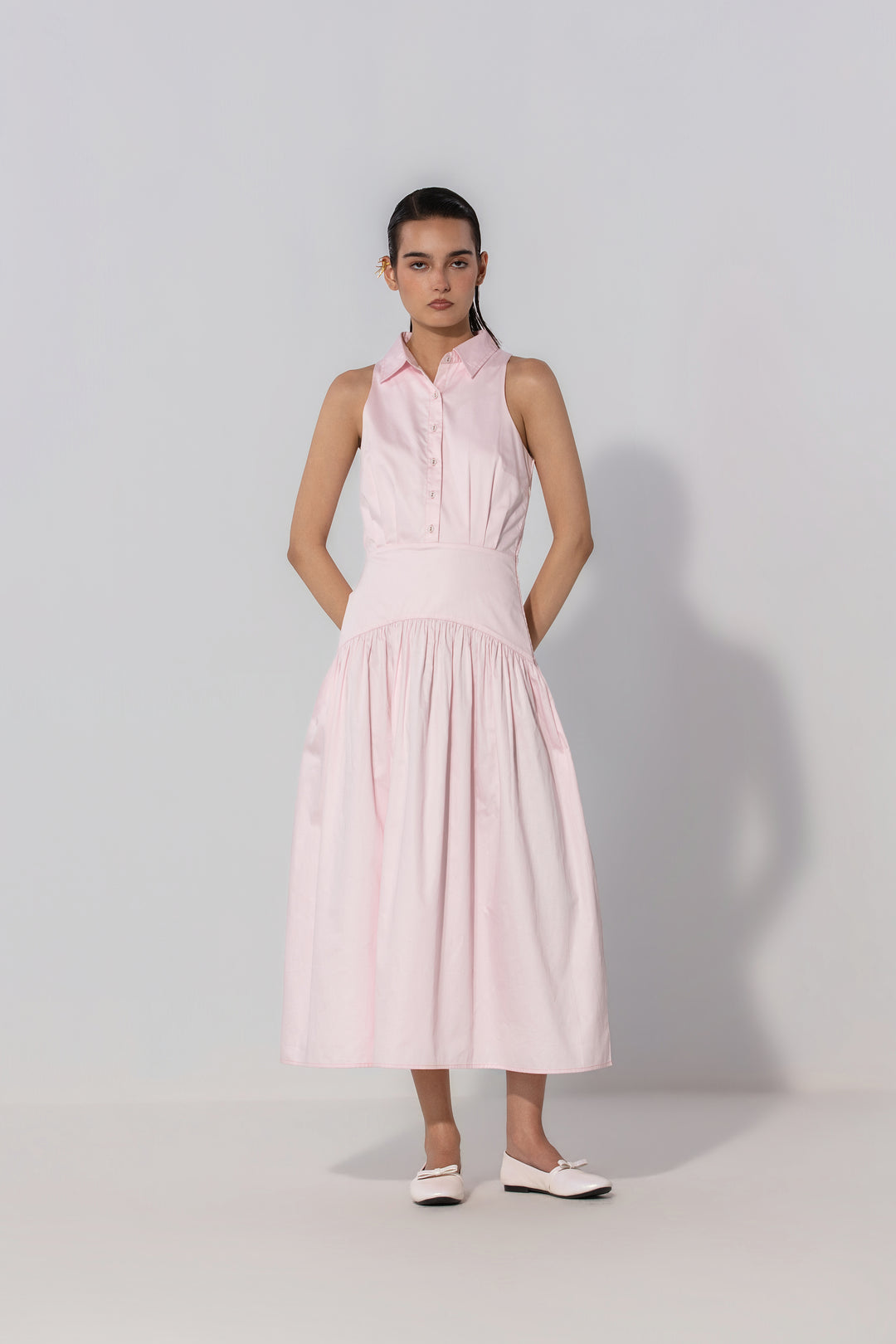 Blush Collared Drop-Waist Maxi Dress