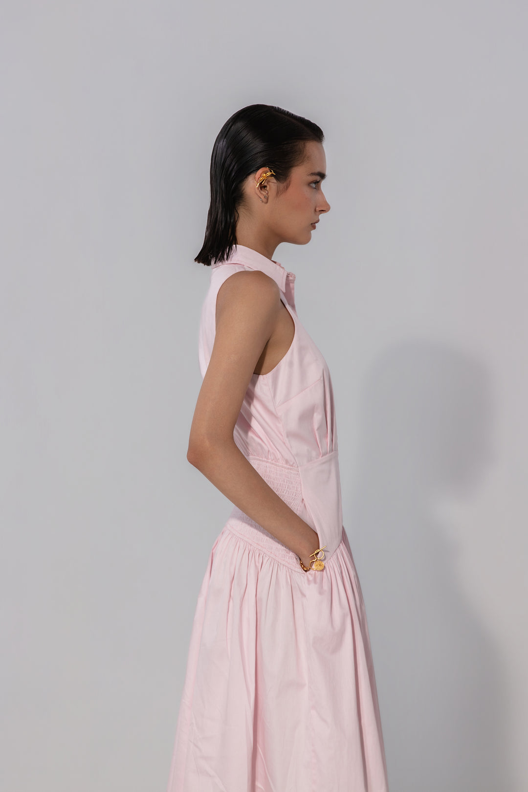 Blush Collared Drop-Waist Maxi Dress