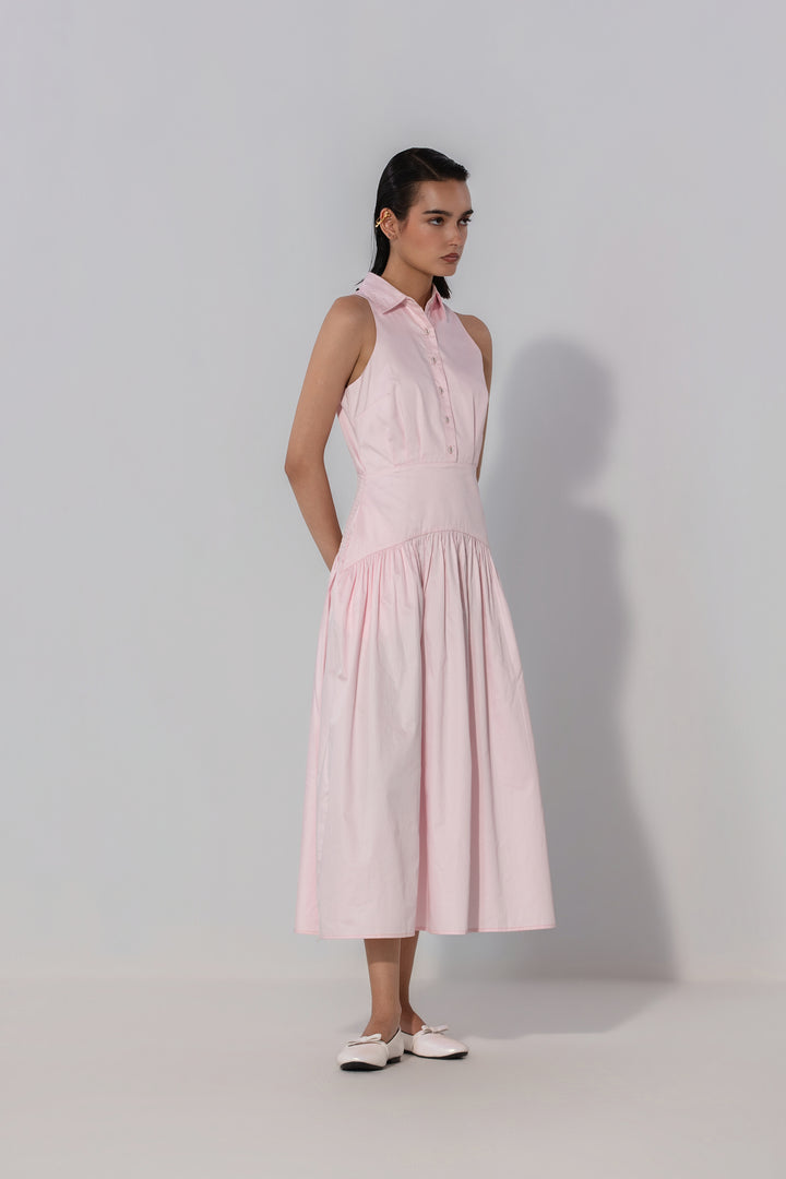 Blush Collared Drop-Waist Maxi Dress