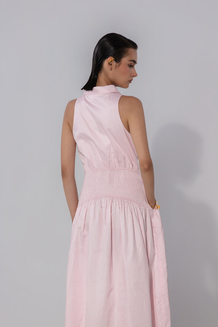 Blush Collared Drop-Waist Maxi Dress