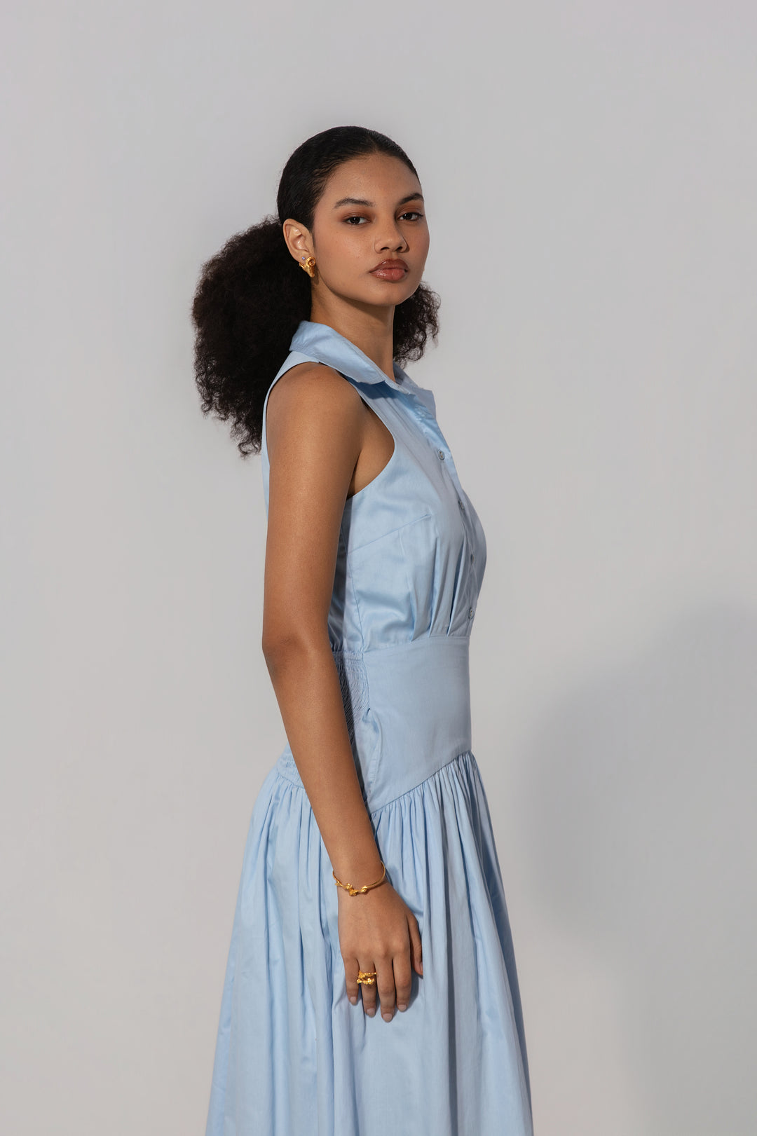 Sky Collared Drop-Waist Maxi Dress