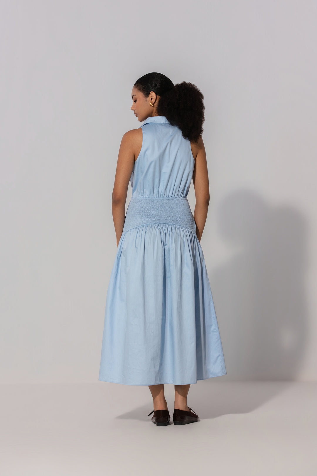 Sky Collared Drop-Waist Maxi Dress