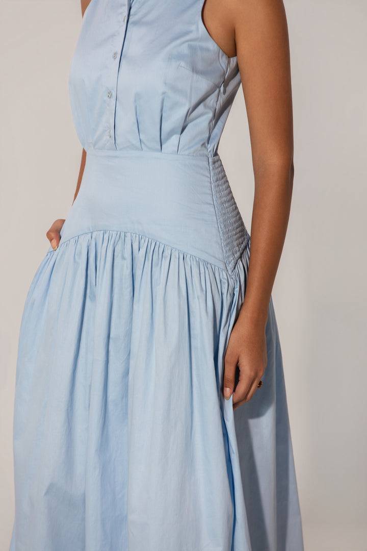 Sky Collared Drop-Waist Maxi Dress