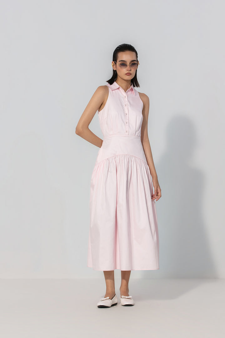Blush Collared Drop-Waist Maxi Dress