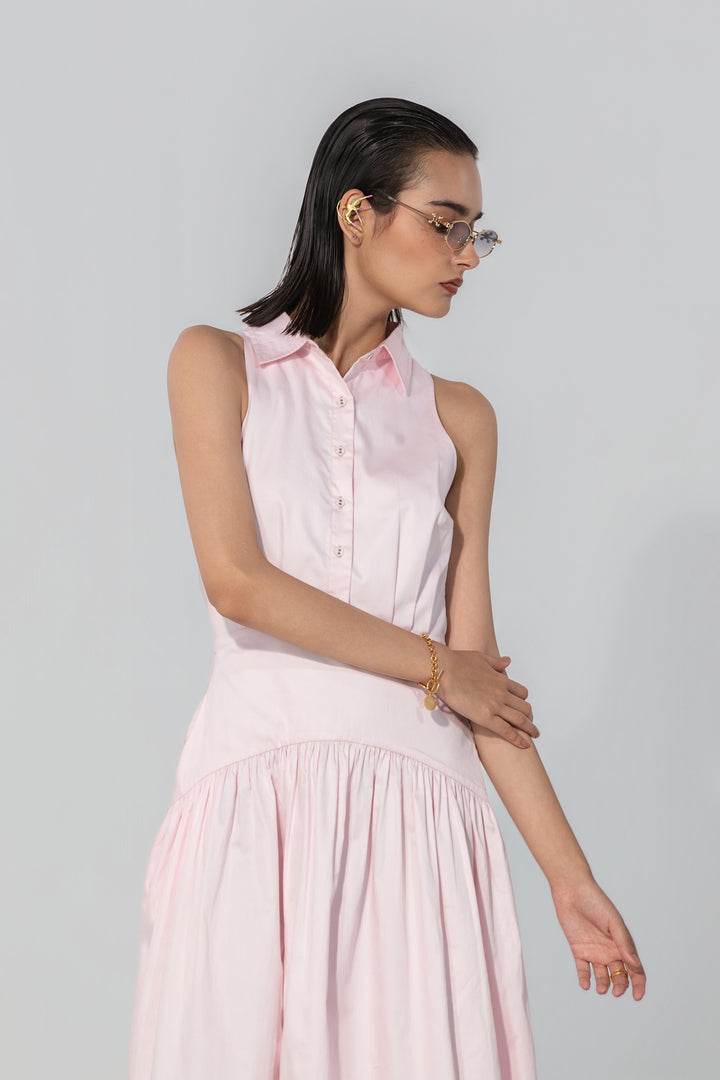 Blush Collared Drop-Waist Maxi Dress