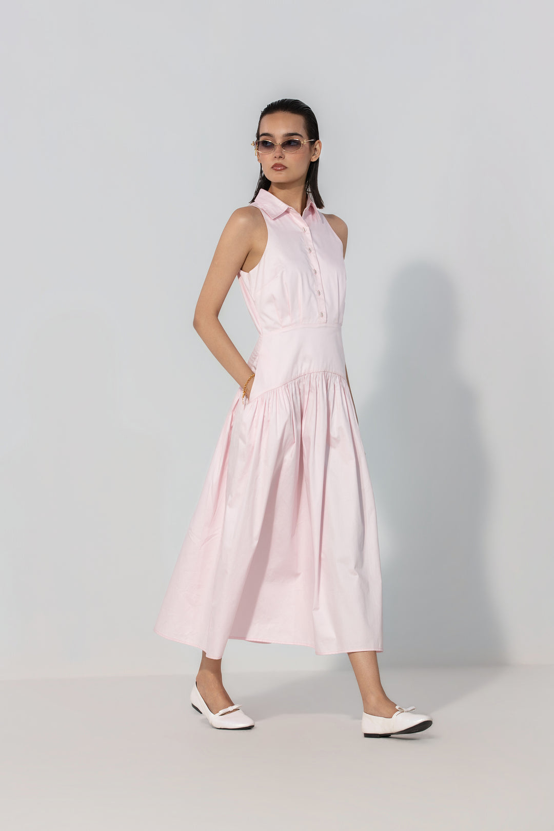 Blush Collared Drop-Waist Maxi Dress