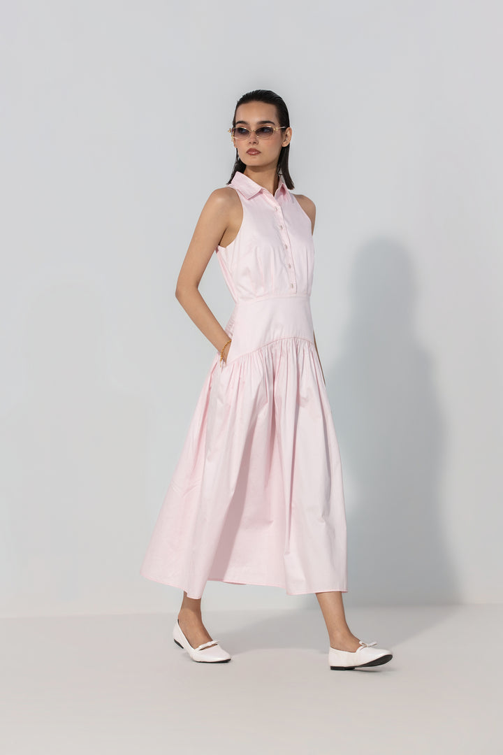 Blush Collared Drop-Waist Maxi Dress