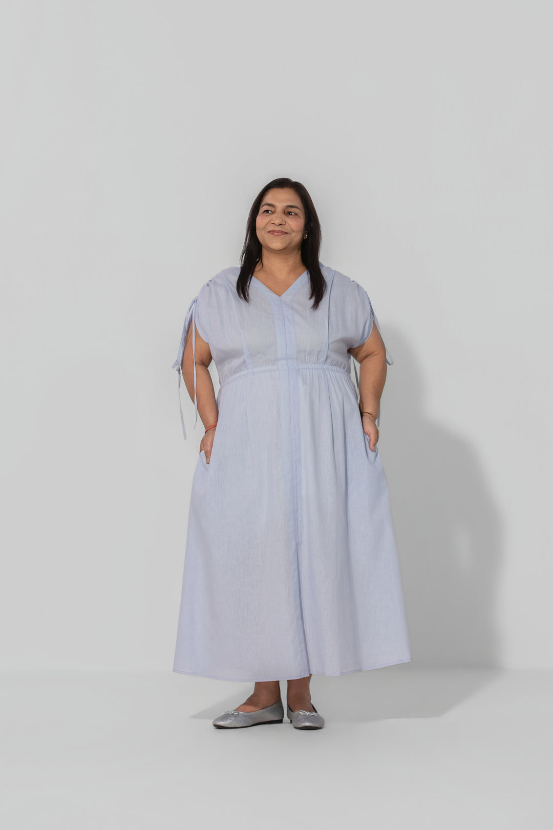 Saru Drawstring Sleeve Maxi Dress