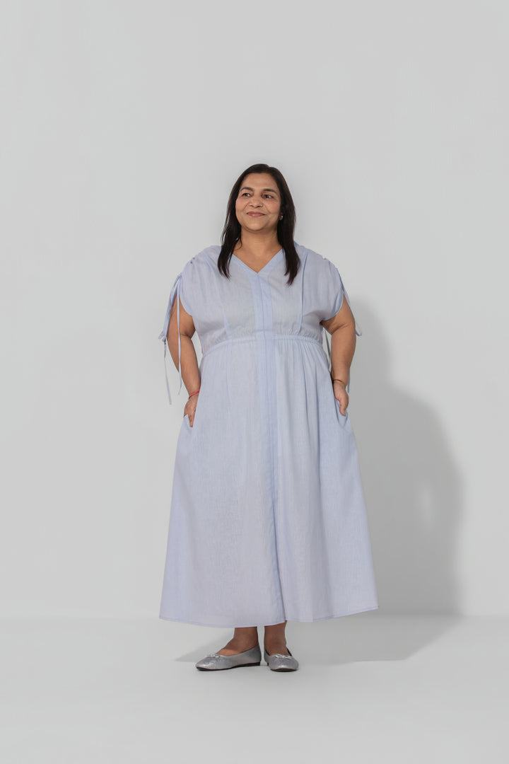 Saru Drawstring Sleeve Maxi Dress