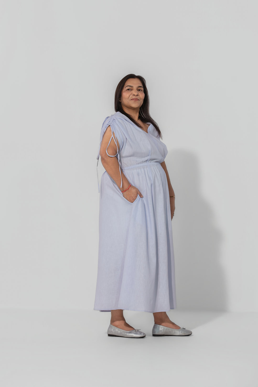 Saru Drawstring Sleeve Maxi Dress