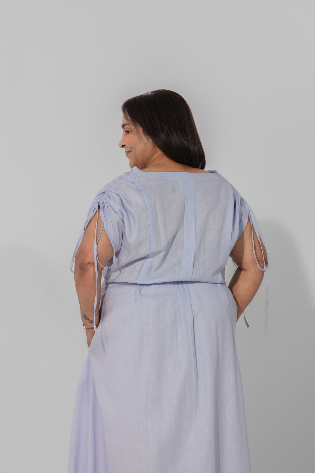 Saru Drawstring Sleeve Maxi Dress