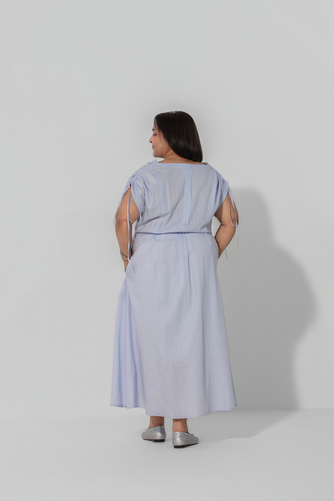 Saru Drawstring Sleeve Maxi Dress