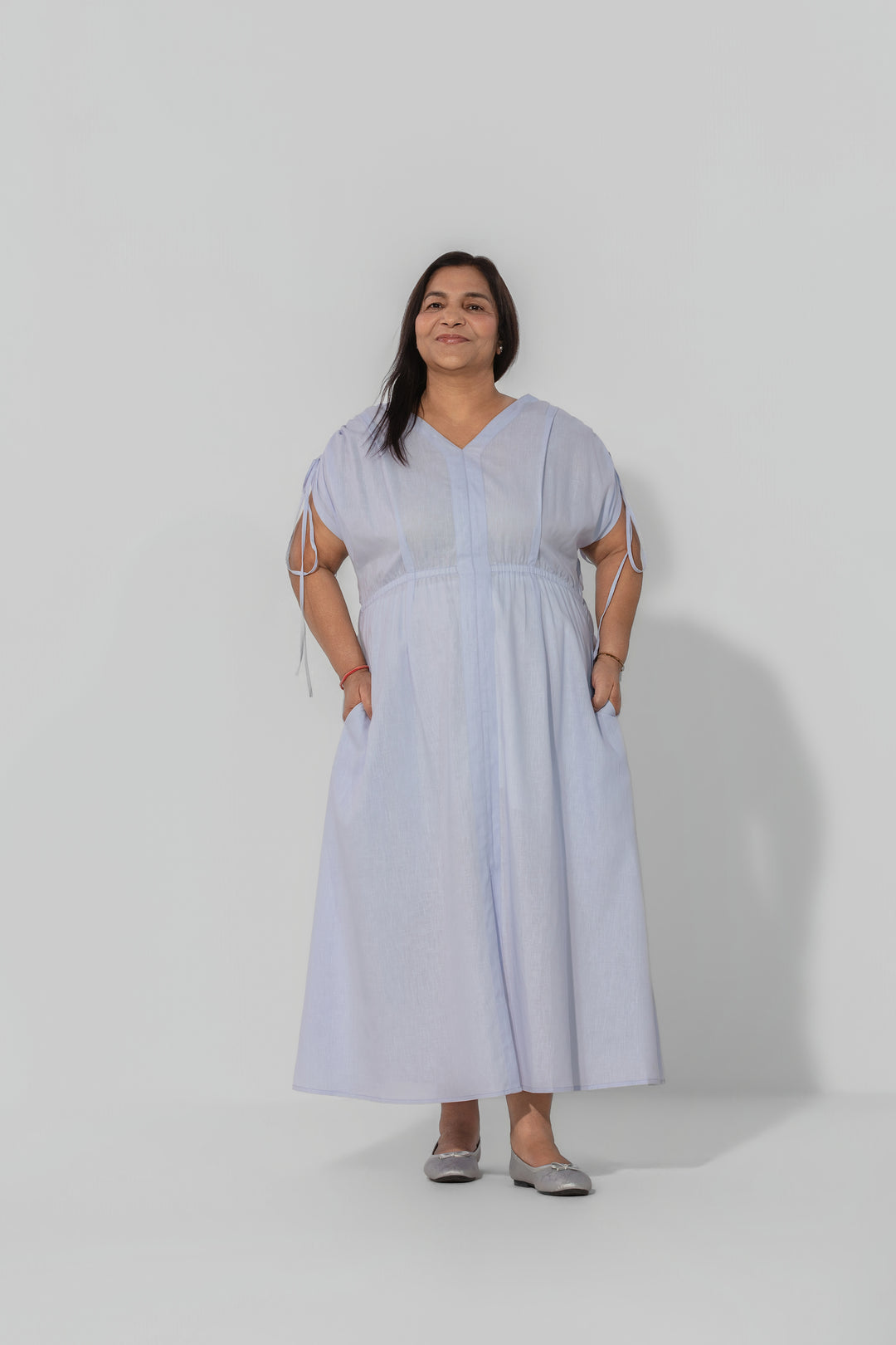 Saru Drawstring Sleeve Maxi Dress
