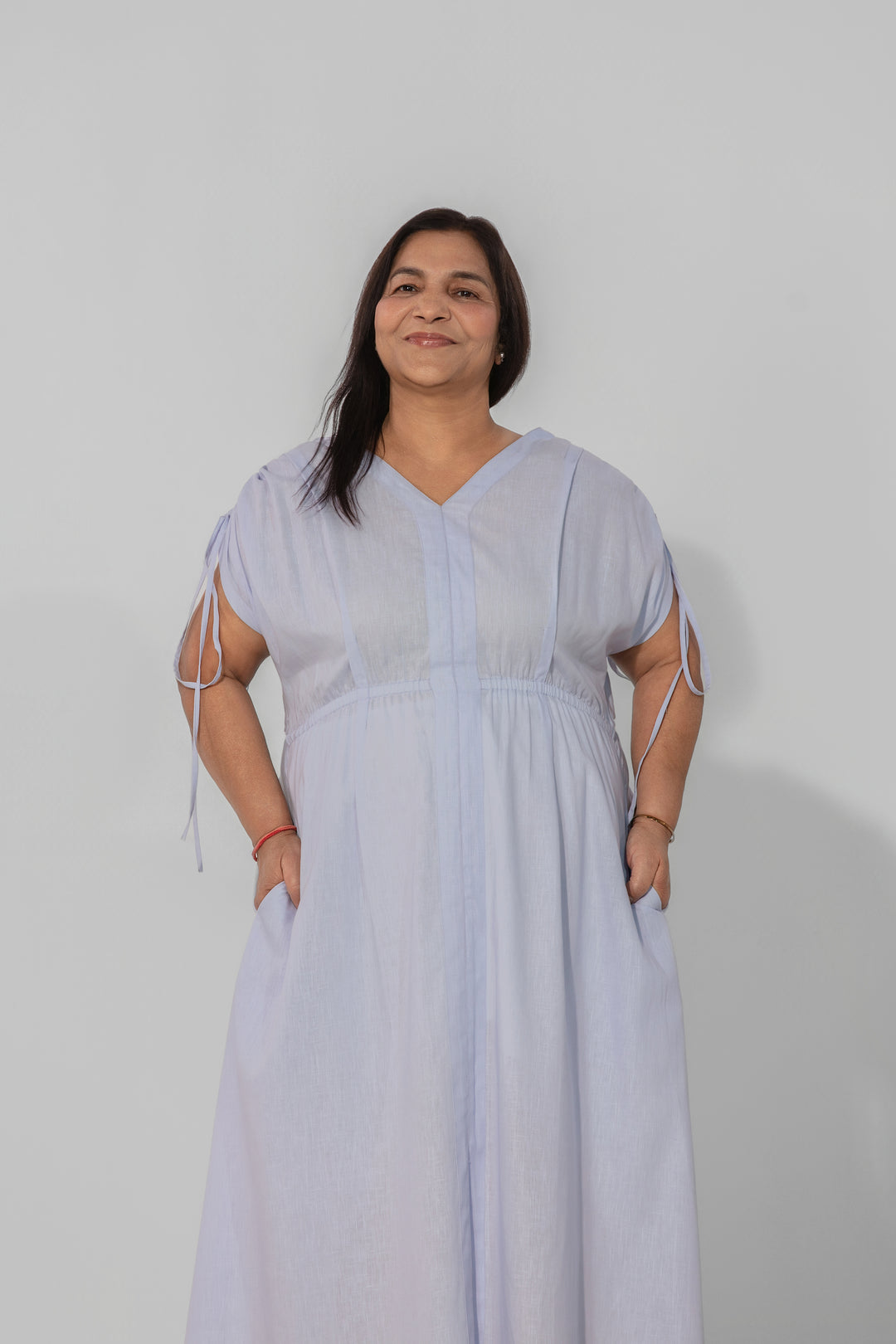 Saru Drawstring Sleeve Maxi Dress