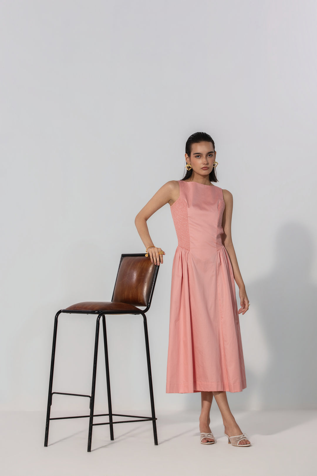 Blush Shirred Panel Maxi Dress