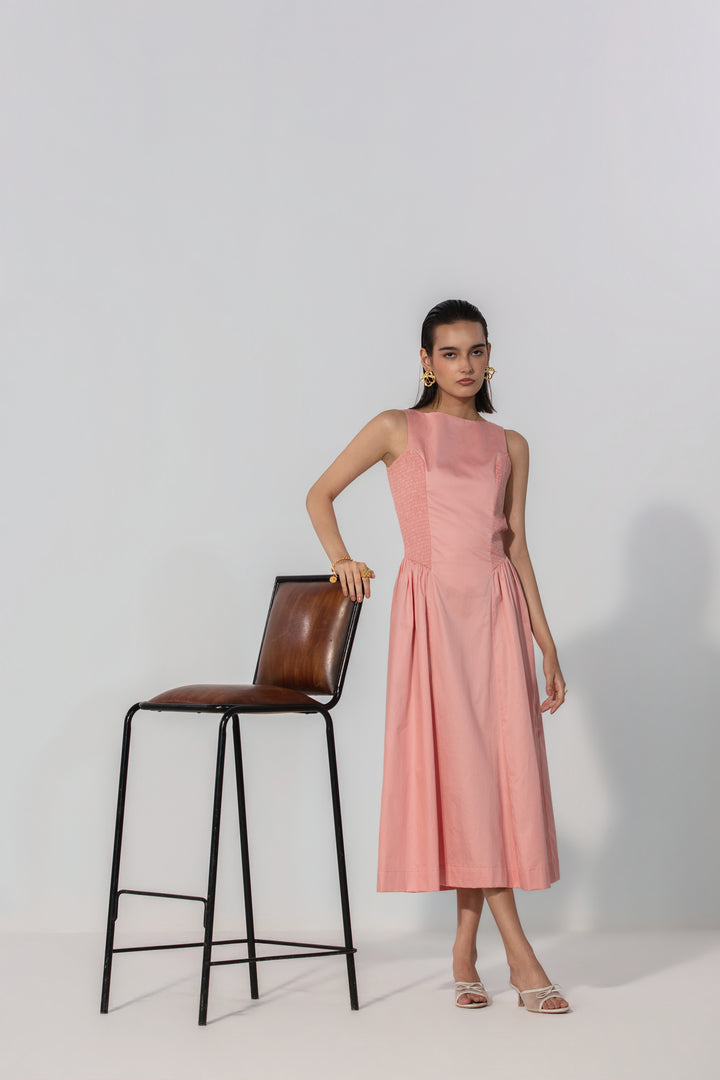 Blush Shirred Panel Maxi Dress