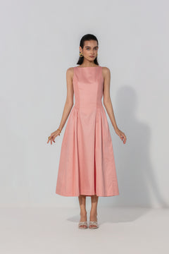 Blush Shirred Panel Midi Dress