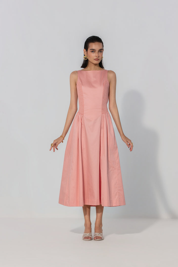 Blush Shirred Panel Maxi Dress