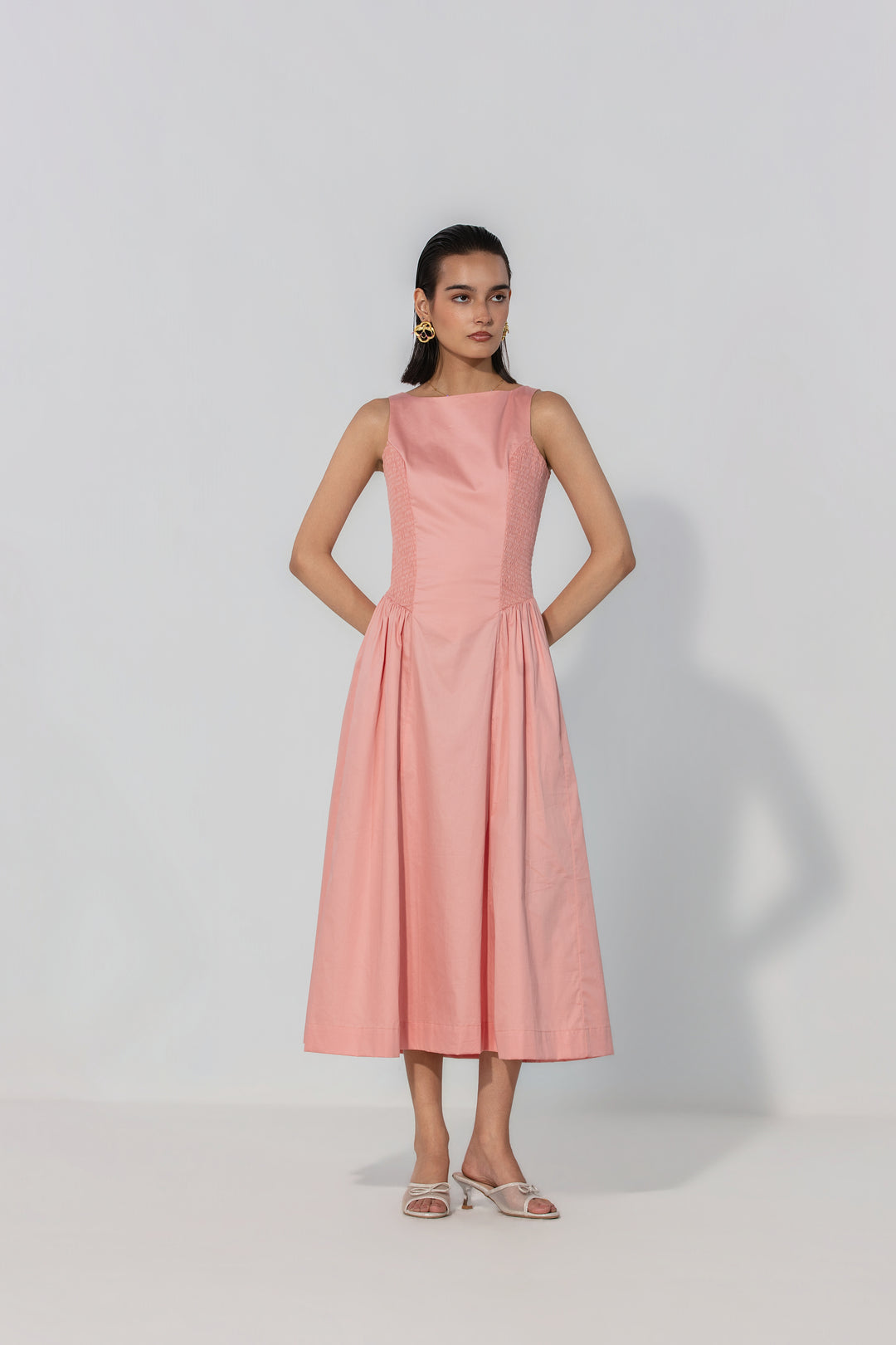 Blush Shirred Panel Maxi Dress