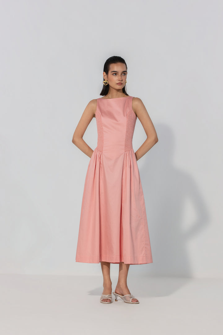 Blush Shirred Panel Maxi Dress