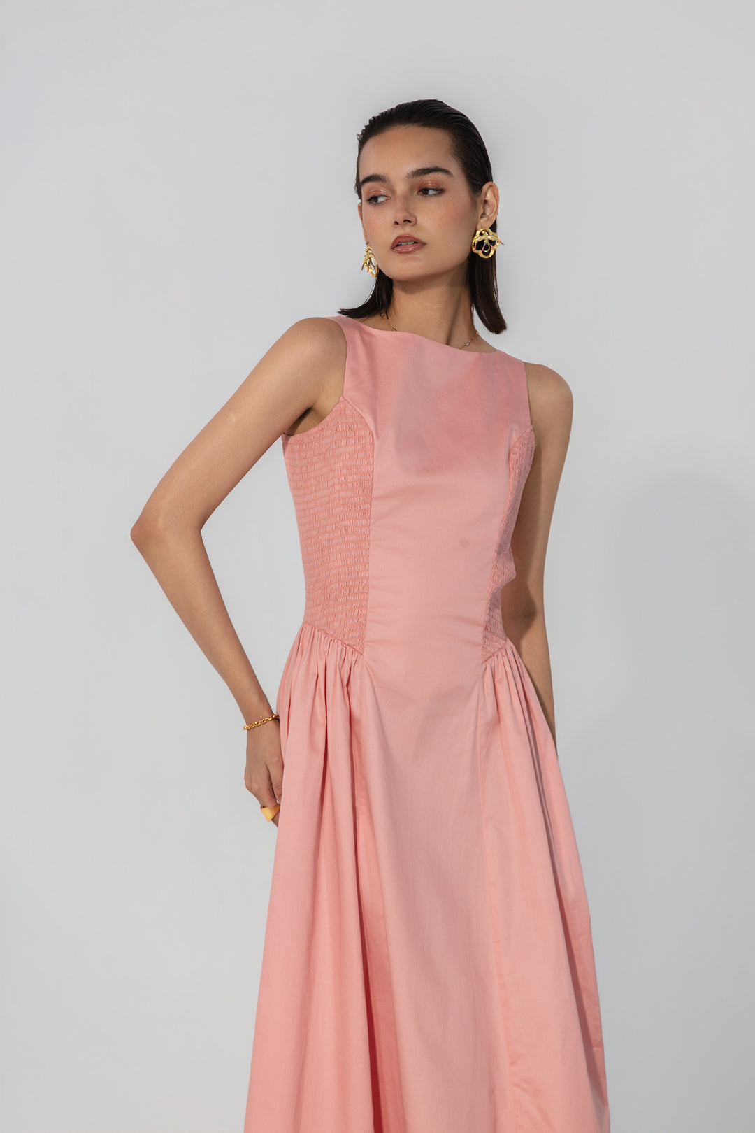 Blush Shirred Panel Maxi Dress