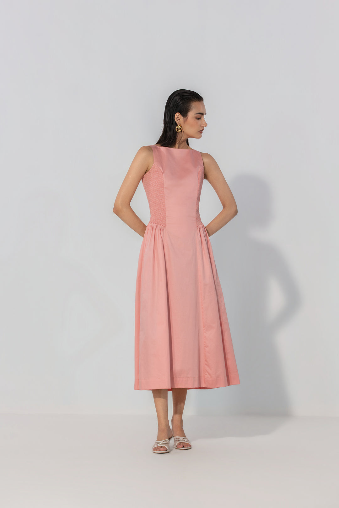 Blush Shirred Panel Maxi Dress