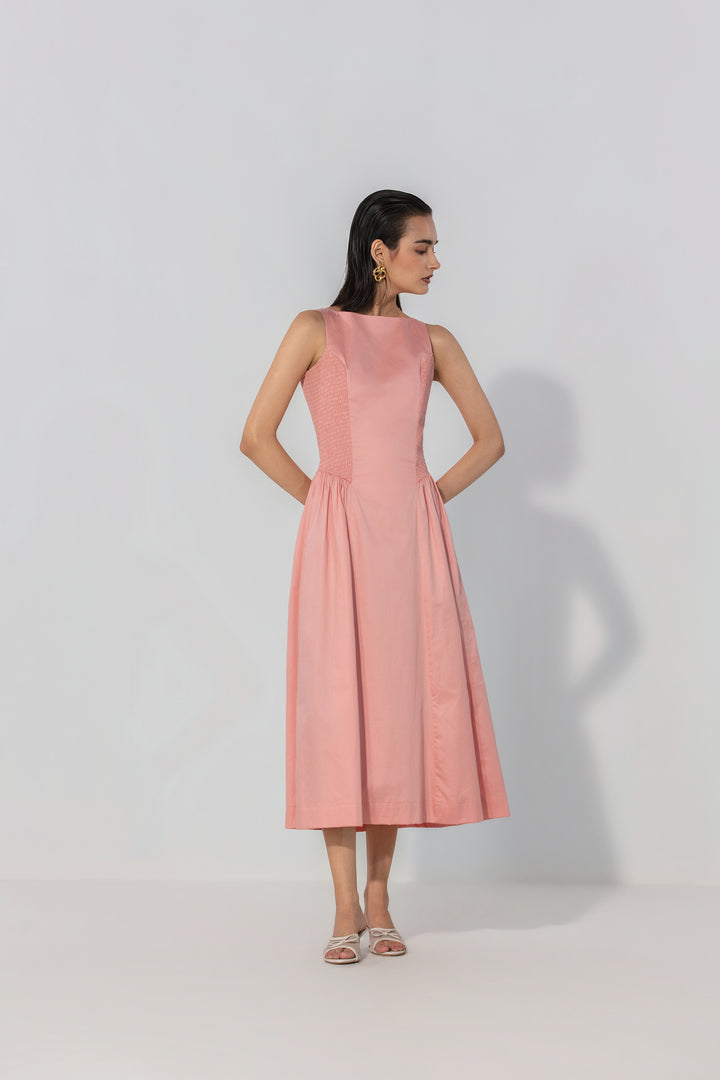 Blush Shirred Panel Maxi Dress