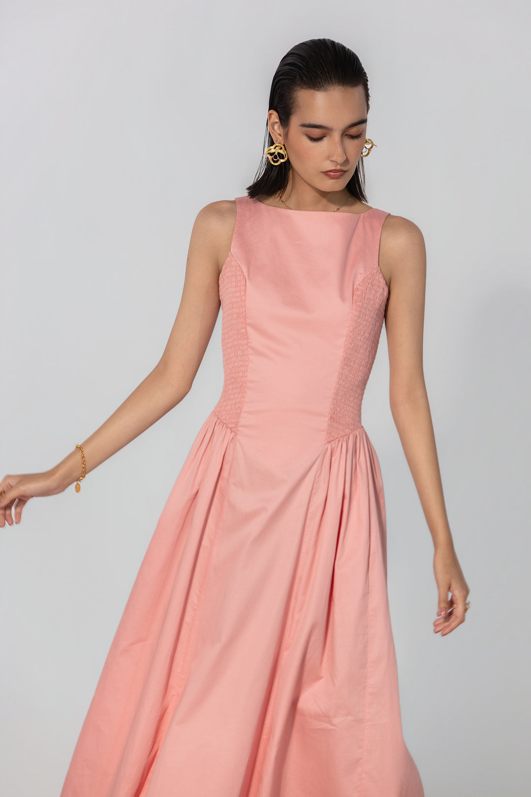Blush Shirred Panel Maxi Dress
