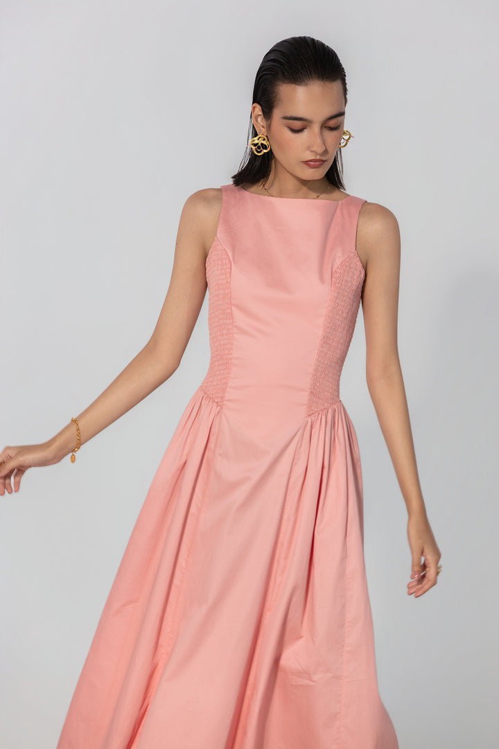 Blush Shirred Panel Maxi Dress