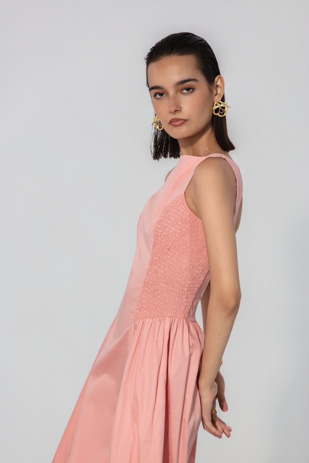 Blush Shirred Panel Maxi Dress